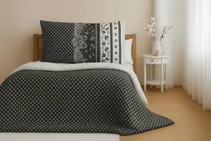 Постельное белье из поликоттона на 2 кровати CANZONE BLACK, черное. Размеры: 2 шт. 70 x 90 см | 2 шт. 140 x 200 см TEXTILOMANIE