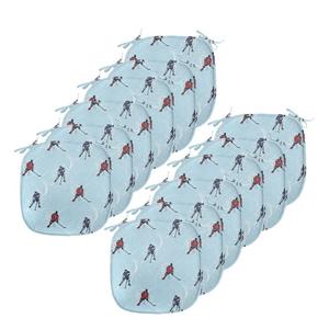 ABAKUHAUS Спортивная подушка для стула для столовой с хоккейным узором Зимняя декоративная водонепроницаемая подушка с ремнями для кухонных сидений 40 см x 40 см Упаковка из 12 шт. Черный Синий Красный