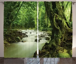 Шторы в стиле азиатской рустик от ABAKUHAUS, штат Селангор, Малайзия, присборенные, с петлями и крючками, для спальни, 280 x 175 см, зелено-коричневый цвет Abakuhaus