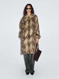 Длинное пальто из смесовой шерсти с принтом змеиной кожи Massimo Dutti, желтый