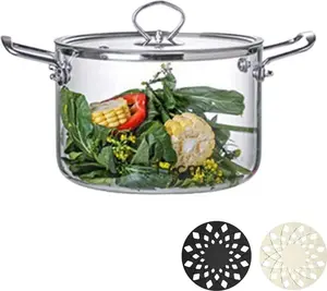 Стеклянная кастрюля с крышкой, 3,5 л, с подогревом и силиконовой прихваткой Zimtky