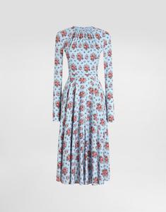 Длинное платье из шармеза с принтом в виде маленьких букетиков цветов DOLCE & GABBANA, мультиколор