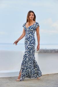 Платье с присборенными деталями, облегающее и расклешенное Sosandar, синий