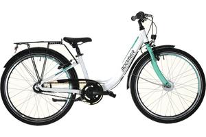 Детский велосипед Boomer CITY 24 N7 - 24 дюймов - Tiefeinsteiger - 2024, цвет Weiß|white/light turquoise/blue