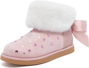 Детские зимние сапоги Juicy Couture для девочек - уютные модные ботильоны с искусственным мехом, звездочками из страз, комфортной стелькой с эффектом памяти и бантом, Blush