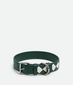 Средний ошейник для собак intrecciato BOTTEGA VENETA, белый/изумрудный