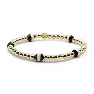 Не тускнеющий эластичный браслет с позолоченными шариками диаметром 4 мм и агатовыми бусинами диаметром 6 мм Bowood Lane, gold