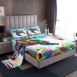 Erosebridal Комплект постельного белья Rainbow Sea Turtle с морскими животными и кораллами в тропическом стиле, Multi 33