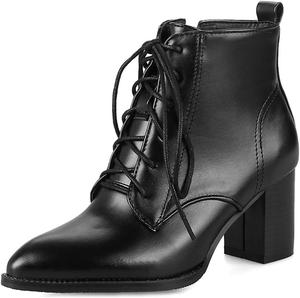 Женские ботильоны MIOKE с заостренным носком, шнуровкой, на массивном каблуке, вестерн-стиль, короткие элегантные ботинки Chelsea, Black-Velvet Lined