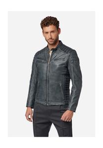 Мужская кожаная куртка Cooper - в байкерском стиле с воротником стойкой RICANO, серый