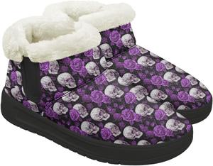 Ботинки Forchrinse для женщин и мужчин, зимние теплые с меховой подкладкой, удобные пушистые ботинки с противоскользящей подошвой, Skull Flower Print