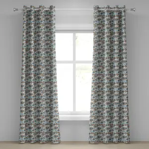 Шторы на люверсах ABAKUHAUS с цветочным рисунком, абстрактные симметричные цветы и стрекозы, простой сезонный рисунок - лето, декоративные двухпанельные шторы, 280 см x 225 см, нежно-голубой, разноцветный Abakuhaus