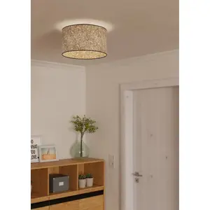 Потолочная лампа BUTTERBURN E27 1 шт. Потолочная лампа, лампа для гостиной с сушеными березовыми листьями, Ø 38 см Eglo, черный/бежевый/зеленый