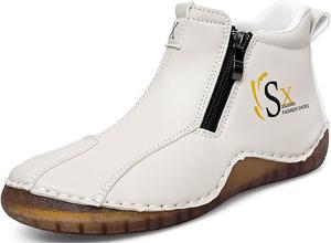 Женские ручной работы кожаные рабочие ботинки на низком каблуке с противоскользящей подошвой, стильные, дышащие, с мягкой сетчатой подкладкой, с круглыми носками, боковой молнией, повседневные спортивные короткие ботильоны DONRRNDK, White