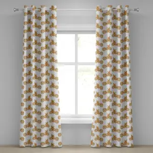 Шторы на окна ABAKUHAUS для мотоцикла с люверсами, в стиле эскизного искусства, чопперы старой школы с ржавыми шестернями и двигателем, декоративные двухпанельные шторы, 280 см x 245 см, светло-коричневые с белым Abakuhaus