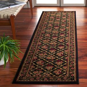 Ковер-ковер-дорожка SAFAVIEH, 69 x 244 см, коллекции Lyndhurst - , Black & Black, традиционный цветочный ажурный узор, не линяет и прост в уходе, идеален для помещений с высокой проходимостью в гостиной, спальне (LNH556-9090)
