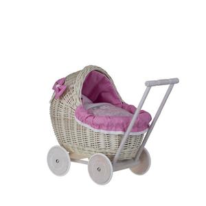 Коляска для куклы Lili, плетеная, беленая, С РОЗОВОЙ ПОДКЛАДКОЙ, 48X28, H26/47 CM WickerPL