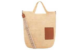 LOEWE Сумка через плечо из телячьей кожи с рафией, кроссбоди, большой размер, женская, natural и brown umber