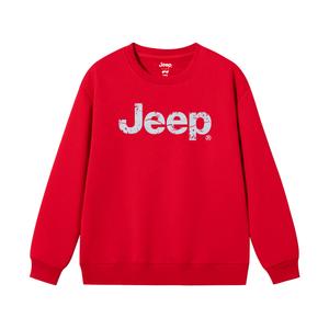 Детская толстовка с круглым вырезом утолщенная Jeep, new year красный fleece-lined