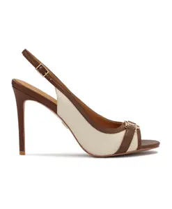 Сандалии из коричневой и бежевой кожи и ткани Kazar, коричневый