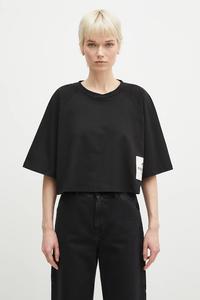 Укороченная хлопковая футболка с логотипом и накладкой Fiorucci, черный