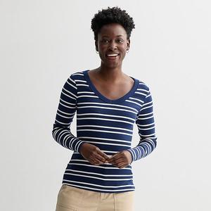 Женская футболка с длинным рукавом и V-образным вырезом Sonoma Goods For Life, Navy Ecru Stripe