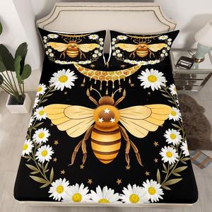 Erosebridal Комплект постельного белья Bees с милыми пчелками и цветочным венком в стиле бохо, Multi 14