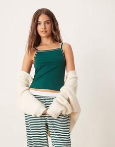 Пижамный топ-майка ASOS DESIGN Mix & Match с отделкой пико зеленого цвета