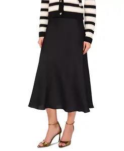 Женская миди-юбка А-силуэта с боковой молнией из сатина CeCe, черный