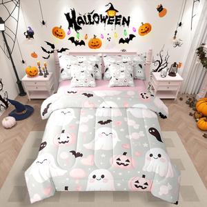 Erosebridal Комплект постельного белья Happy Halloween с принтом привидений тыкв и конфет, White