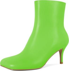 Женские ботильоны Soireelady с низким каблуком 2,5 дюйма, квадратный носок, боковая молния, осенние и зимние короткие ботинки, Grass Green