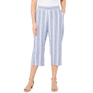 Женские льняные капри больших размеров с плоской передней частью Catherines, цвет Royal Navy Stripes