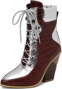 Женские ботильоны на массивном каблуке Aflngle, сексуальные, с шнуровкой, разноцветные, модные с заостренным носком, ботинки для осени и зимы, Brown