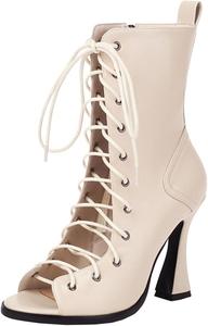 Элегантные летние ботильоны на шнуровке для женщин - с открытым носком и вырезами, на молнии XIEPP, Apricot