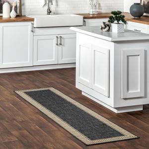 nuLOOM ковер 61 x 244 см для улицы, повседневный дизайн с полосатой каймой, устойчивый к пятнам, очень прочный, для патио, балкона, спальни, гостиной, столовой, ванной, dark grey