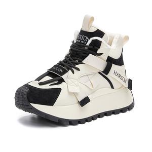 Высокие повседневные туфли для женщин HARSON, White Black Fleece-Lined