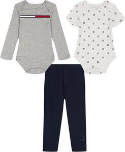 Tommy Hilfiger baby-boys 2 Creeper and Pant Set, Heather Mist/Bright White/Navy Blazer
