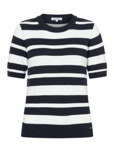 More & More Полосатый свитер с короткими рукавами, темно-синий/бежевый