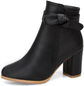 Женские ботильоны из искусственной кожи с зауженным носком, удобным низким массивным каблуком и молнией, ботинки челси JMdfcqer, Black