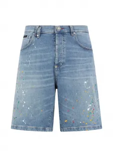 Джинсовые шорты с эффектом разбрызганной краски Philipp Plein, синий