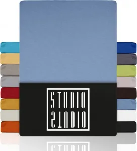 Простыня на резинке Basic 140х200 см, 100% гребенной хлопок, фирменное качество, трикотаж - светло-голубой STUDIO