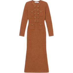 Футболка поло с вафельной вязкой Self-portrait, темно-коричневая