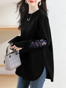 Женская блузка с вышитым боковым разрезом Doux Belle, цвет Black