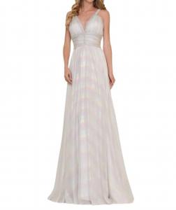 Длинное нарядное платье для выпускного вечера из шифона с пайетками в оттенке айвори COLORS DRESS, кремовый