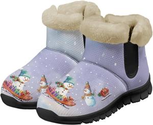 Зимние ботинки UNICEU для женщин с теплой искусственной меховой подкладкой, мягкие уютные пушистые ботильоны, рождественские снежные ботинки, Winter Snowman
