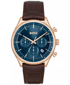 Мужские часы Gregor Quartz Chronograph Brown Mock с ремешком из натуральной зернистой кожи, 45 мм Hugo Boss