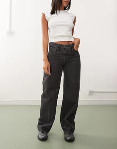 Джинсы Weekday Ample с низкой талией, свободного кроя, черного цвета с потертостями