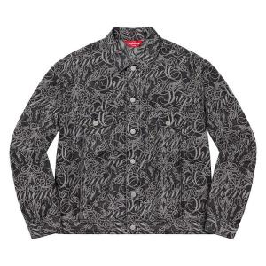 Куртка Supreme Script Jacquard Denim Trucker Jacket, Washed Black