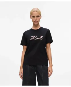 Футболка с логотипом из пайеток Karl Lagerfeld, черный