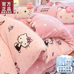 Yalu Пододеяльник 200х230 см из молочного вельвета с принтом Polka Dot Kitty, двусторонний теплый флис